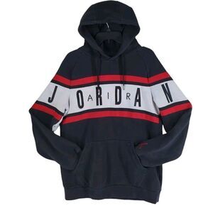 Vtg Nike Air Jordan Jumpman Spell Out Hoodie Mens M Black White Red Fleece LS